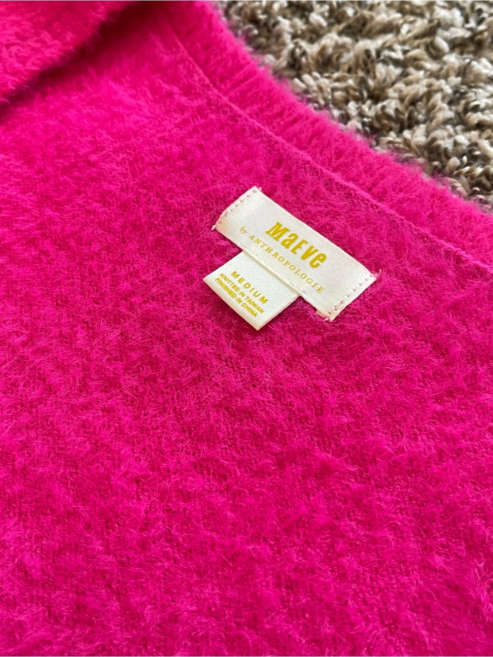 Maeve by Anthropologie Hot Pink Eyelash Scoop Neck Sweater Top Women's Size M - Picture 4 of 15